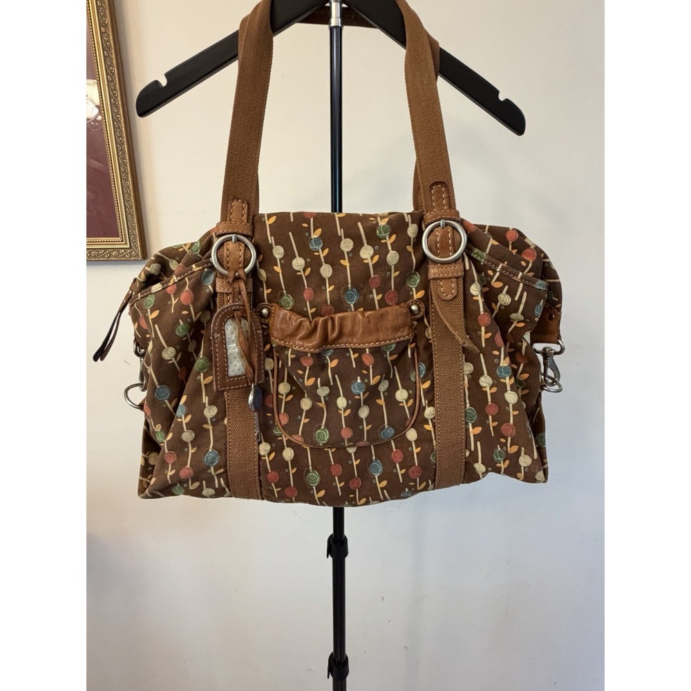 Fossil Leather And Canvas Floral Shoulder Bag - Vintage Y2K Era